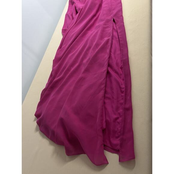 JJ’S House Woman Dress 14 Long Sleeve Lined Rushed V-Neck Fuchsia Bridesmaids - Picture 8 of 12